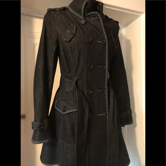 Armani Exchange Trench Coat XS Black Denim Jacket - Picture 8 of 8